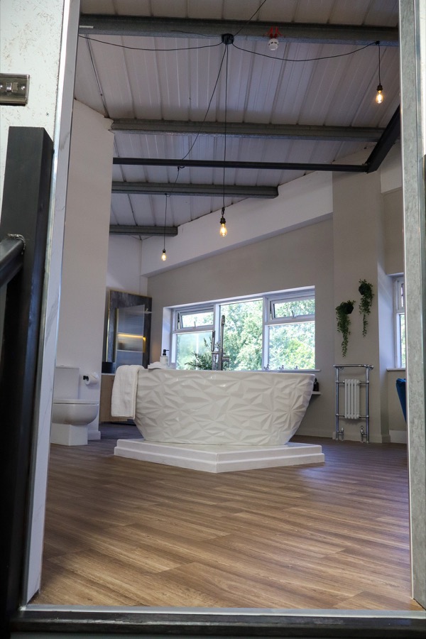 Freestanding bath on display inside the JTS bathroom showroom